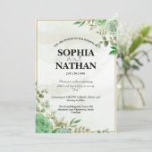 Elegante groene Waterverf bloemenbruiloft uitnodig Kaart (Staand voorkant)