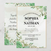 Elegante groene Waterverf bloemenbruiloft uitnodig Kaart (Voorkant / Achterkant)