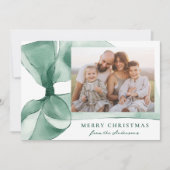 Elegante Groene Waterverf Bow 2 Foto Feestdagenkaart (Voorkant)
