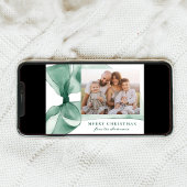 Elegante Groene Waterverf Bow 2 Foto Feestdagenkaart