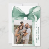 Elegante Groene Waterverf Bow 3 Foto Feestdagenkaart (Voorkant)