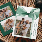 Elegante Groene Waterverf Bow 3 Foto Feestdagenkaart