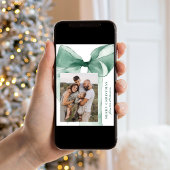 Elegante Groene Waterverf Bow 3 Foto Feestdagenkaart