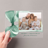 Elegante Groene Waterverf Bow Foto Vakantie Kaart Acryl Uitnodigingen (Insitu (Draagbaar))
