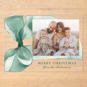 Elegante Groene Waterverf Bow Foto Vakantie Kaart Acryl Uitnodigingen (Voorkant)