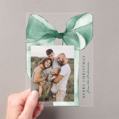 Elegante Groene Waterverf Bow Foto Vakantie Kaart Acryl Uitnodigingen (Insitu (Draagbaar))