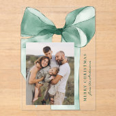 Elegante Groene Waterverf Bow Foto Vakantie Kaart Acryl Uitnodigingen (Voorkant)
