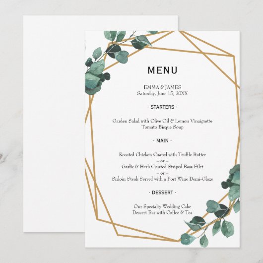 Elegante Groene Waterverf Bruiloftsmenu Menu (Voorkant / Achterkant)