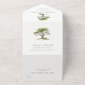 Elegante groene Waterverf eikenboom bruiloft All In One Uitnodiging (Buitenkant)