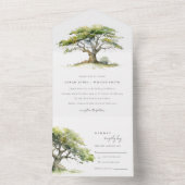 Elegante groene Waterverf eikenboom bruiloft All In One Uitnodiging (Binnen)