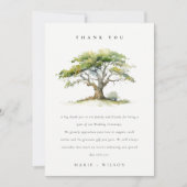 Elegante groene Waterverf eikenboom bruiloft Bedankkaart (Voorkant)