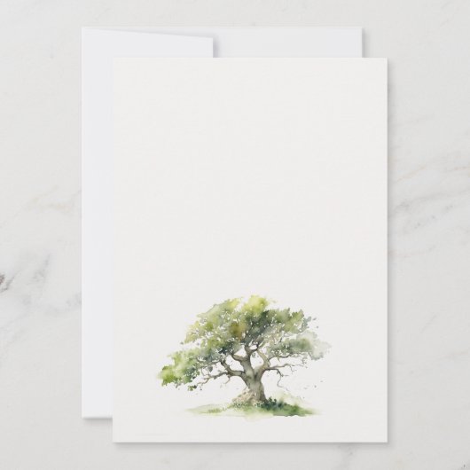 Elegante groene Waterverf eikenboom bruiloft Bedankkaart (Achterkant)