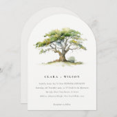 Elegante groene Waterverf eikenboom bruiloft Kaart (Voorkant / Achterkant)