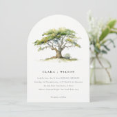 Elegante groene Waterverf eikenboom bruiloft Kaart (Staand voorkant)