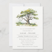 Elegante groene Waterverf eikenboom Verloving Kaart (Voorkant)