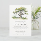 Elegante groene Waterverf eikenboom Verloving Kaart (Staand voorkant)