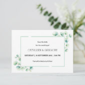Elegante groene Waterverf Eucalyptus verlaat bruil Save The Date (Staand voorkant)