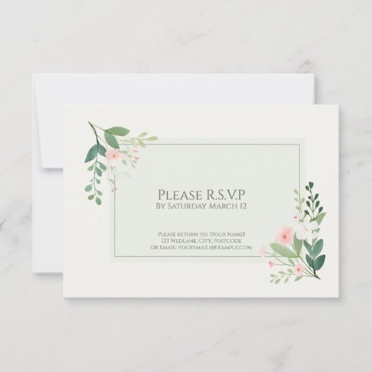 Elegante groene Waterverf Floral RSVP Response Kaa (Voorkant)