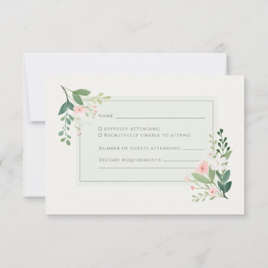 Elegante groene Waterverf Floral RSVP Response Kaa (Achterkant)