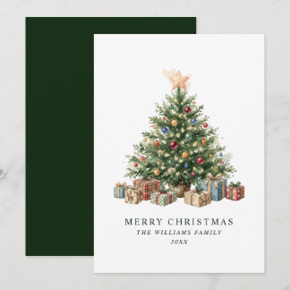 Elegante groene waterverf kerstboom geen-foto feestdagenkaart