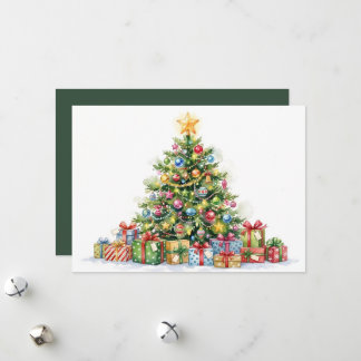 Elegante groene waterverf kerstboom zonder foto feestdagenkaart