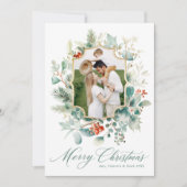 Elegante groene waterverf Kerstmis Feestdagenkaart (Voorkant)