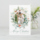 Elegante groene waterverf Kerstmis Feestdagenkaart (Staand voorkant)
