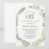 Elegante groene Waterverf krans 80ste verjaardag Kaart (Voorkant / Achterkant)