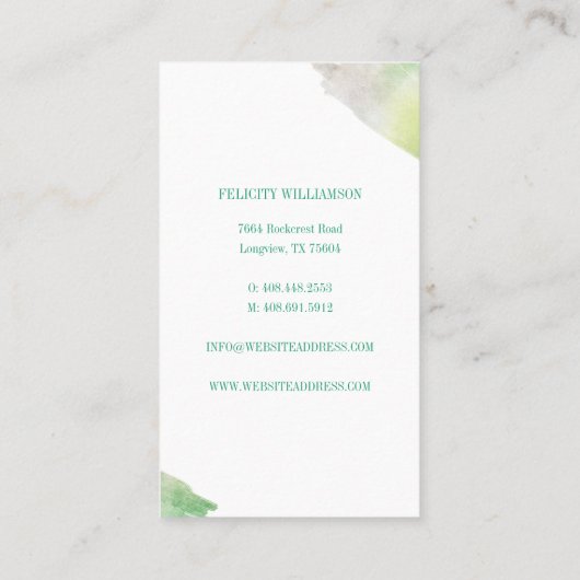 Elegante groene Waterverf libel Visitekaartje (Achterkant)