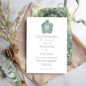 Elegante Groene Waterverf Tijdloze Monogram bruilo Kaart