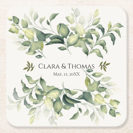 Elegante groene Waterverf | Trouwpapier Onderzette Kartonnen Onderzetters (Voorkant)