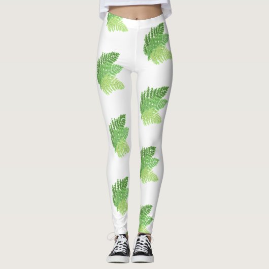 Elegante groene waterverf varens bos bladeren leggings (Voorkant)