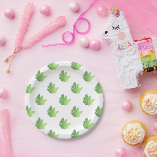 Elegante groene waterverf varens bos bladeren papieren bordje (Feest)