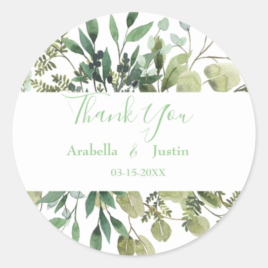 Elegante groene Waterverf verlaat bruiloft Bedankt Ronde Sticker (Voorkant)