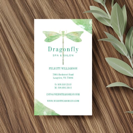 Elegante groene Waterverf Wash Dragonfly Logo Magnetisch Visitekaartje
