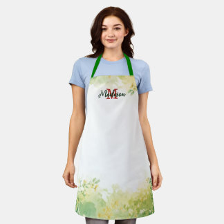 Elegante groene waterverf wilde bloem Bloem  Schort