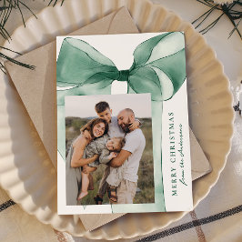 Elegante groene waterverfboog 3 foto's feestdagenkaart