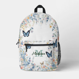 elegante groene wilde bloem Boho monogram in bloei Bedrukte Rugzak