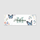 elegante groene wilde bloem Boho monogram in bloei Naamplaatje (Voorkant)