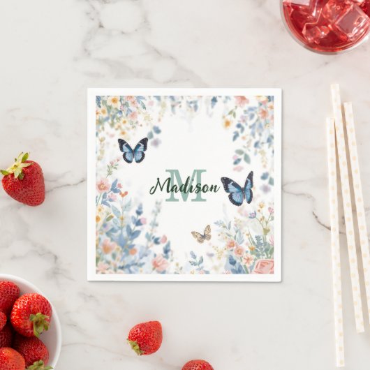 elegante groene wilde bloem Boho monogram in bloei Servet (Insitu)