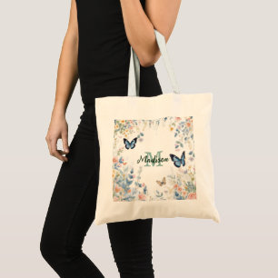 elegante groene wilde bloem Boho monogram in bloei Tote Bag