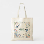 elegante groene wilde bloem Boho monogram in bloei Tote Bag (Achterkant)