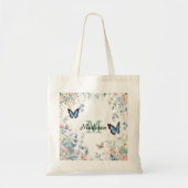 elegante groene wilde bloem Boho monogram in bloei Tote Bag (Voorkant)