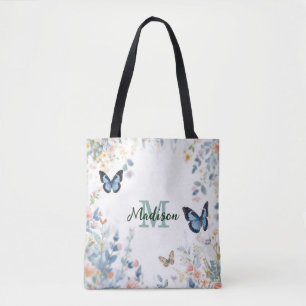 elegante groene wilde bloem Boho monogram in bloei Tote Bag