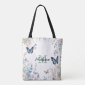 elegante groene wilde bloem Boho monogram in bloei Tote Bag (Achterkant)
