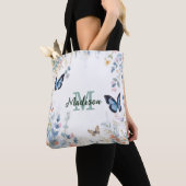 elegante groene wilde bloem Boho monogram in bloei Tote Bag (Dichtbij)