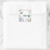 elegante groene wilde bloem Boho monogram in bloei Vierkante Sticker (Tas)