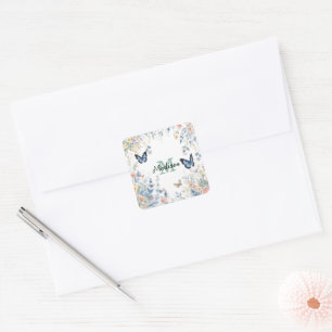elegante groene wilde bloem Boho monogram in bloei Vierkante Sticker