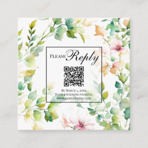 Elegante groene wilde bloem RSVP QR-code Informatiekaartje
