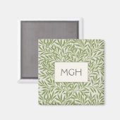 Elegante groene wilg bladeren monogram magneet (Voorkant / Achterkant)